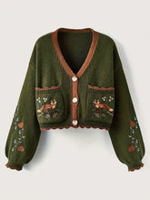 Load image into Gallery viewer, Fox Motif Cropped Cardigan

