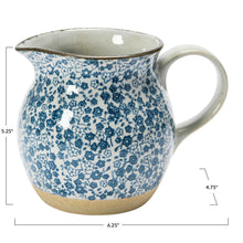 Load image into Gallery viewer, Floral Hand-Painted Stoneware Pitcher
