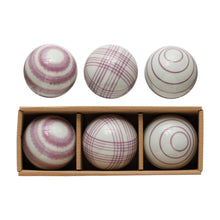 Load image into Gallery viewer, Hand-Painted Stoneware Orbs, White &amp; Purple
