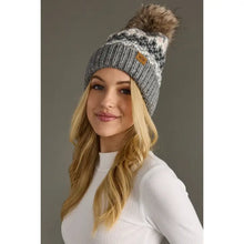 Load image into Gallery viewer, Gray, White &amp; Blush  Pattern Pom Hat
