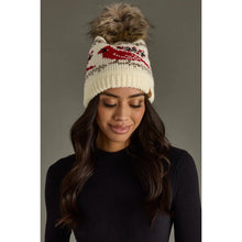 Load image into Gallery viewer, Ivory Cardinal Pattern Pom Hat
