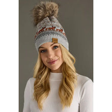 Load image into Gallery viewer, Gray Fox Pattern Pom Hat
