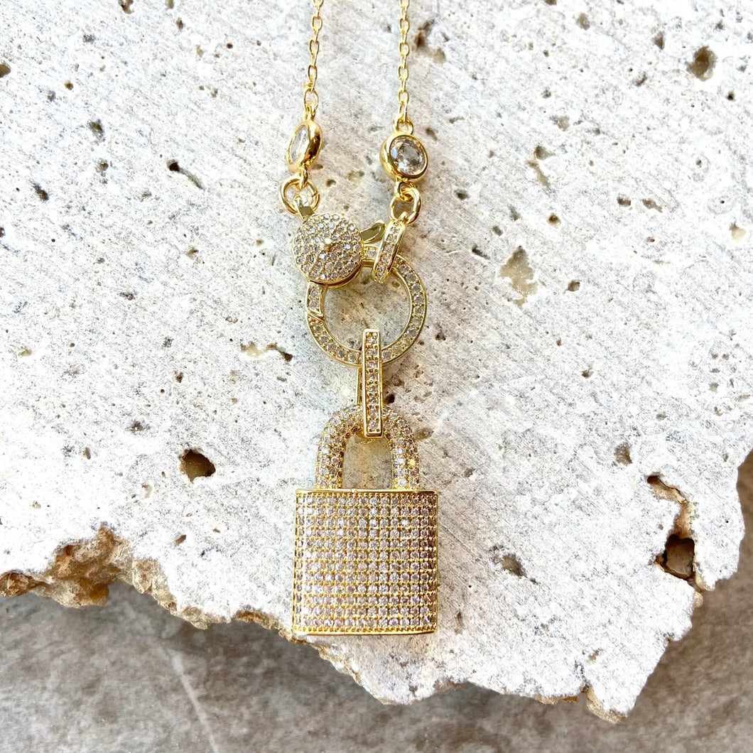 Gold Lock Crystal Necklace