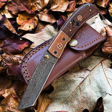 Load image into Gallery viewer, Damascus Tanto Blade Engraved Walnut Handle
