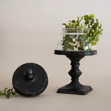 Load image into Gallery viewer, Jar W/Black Distressed  Vintage Finial Stand
