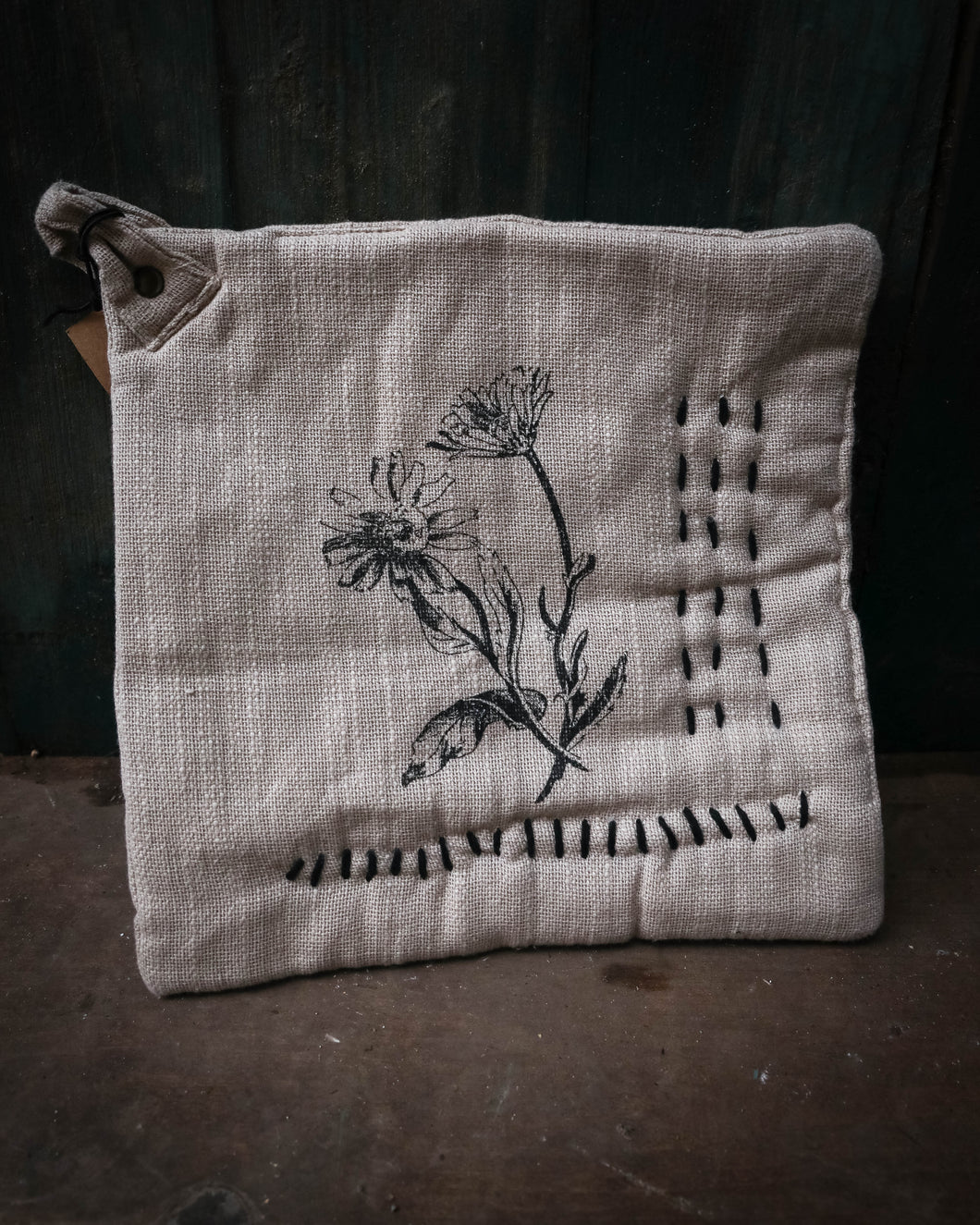 Hand-Embroidered Cotton Pot Holder
