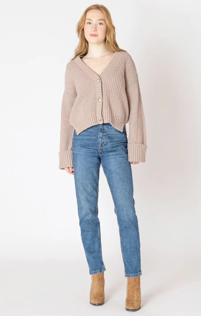 Cuffed Sleeve Textured Cardigan ( Taupe )